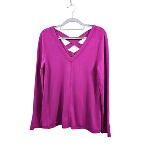 Lilly Pulitzer Areli Pullover M Fuchsia Sweater Tunic Long Sleeve Knit Cross Bk